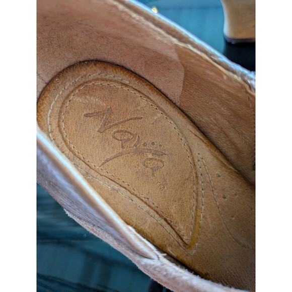 Naya GENESIS Wedge Womens 8.5 Tan Suede Leather PeepToe Bootie Zip Bamboo Heels - Picture 5 of 10